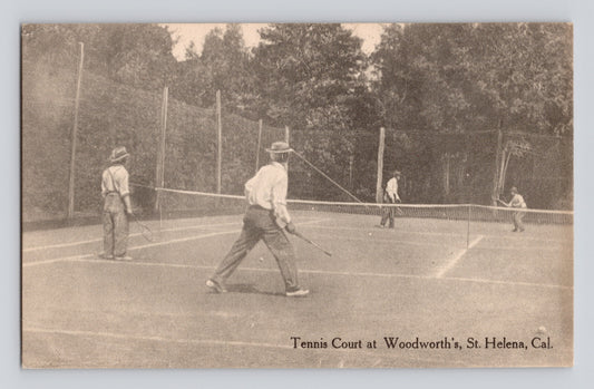 St Helena California Woodworth resort tennis court players 1910s postcard