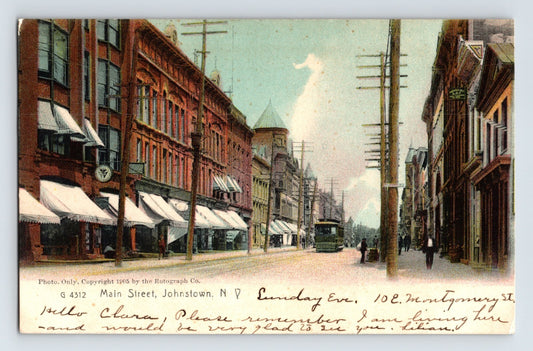 Johnstown New York Main Street Downtown 1906 Postcard Posted Undivided Back