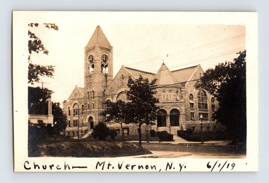 Mount Vernon NY Church Clock Tower Romanesque Stone 1919 Photo - 3 x 4.5
