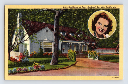Los Angeles California Judy Garland Bel Air Home 1940s Postcard Unposted