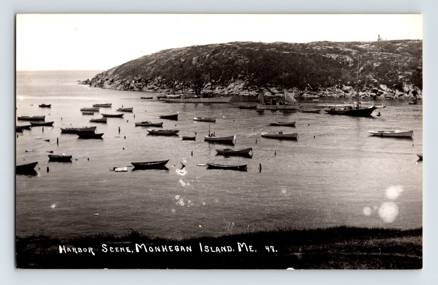 Monhegan Island Maine Harbor Fishing Boats 1940s RPPC Postcard Unposted