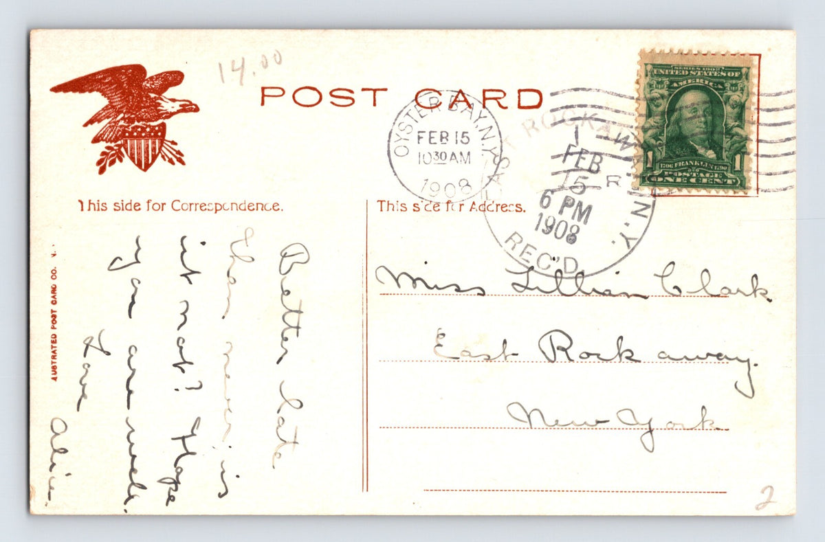 Oyster Bay Long Island New York Mill Pond Road 1908 Postcard Posted Divided