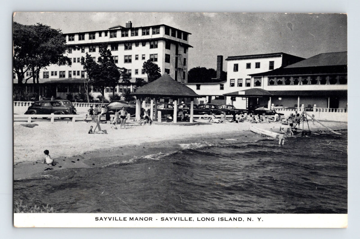 Sayville Manor beach hotel waterfront Sayville Long Island New York 1940s postcard
