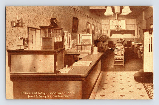 San Francisco California Goodfriend Hotel lobby office 1915 postcard