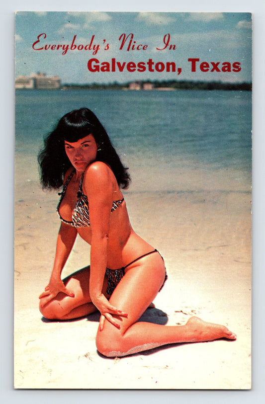 Galveston Texas Bettie Page Bunny Yeager Pin Up GGA 1950s Postcard Unposted