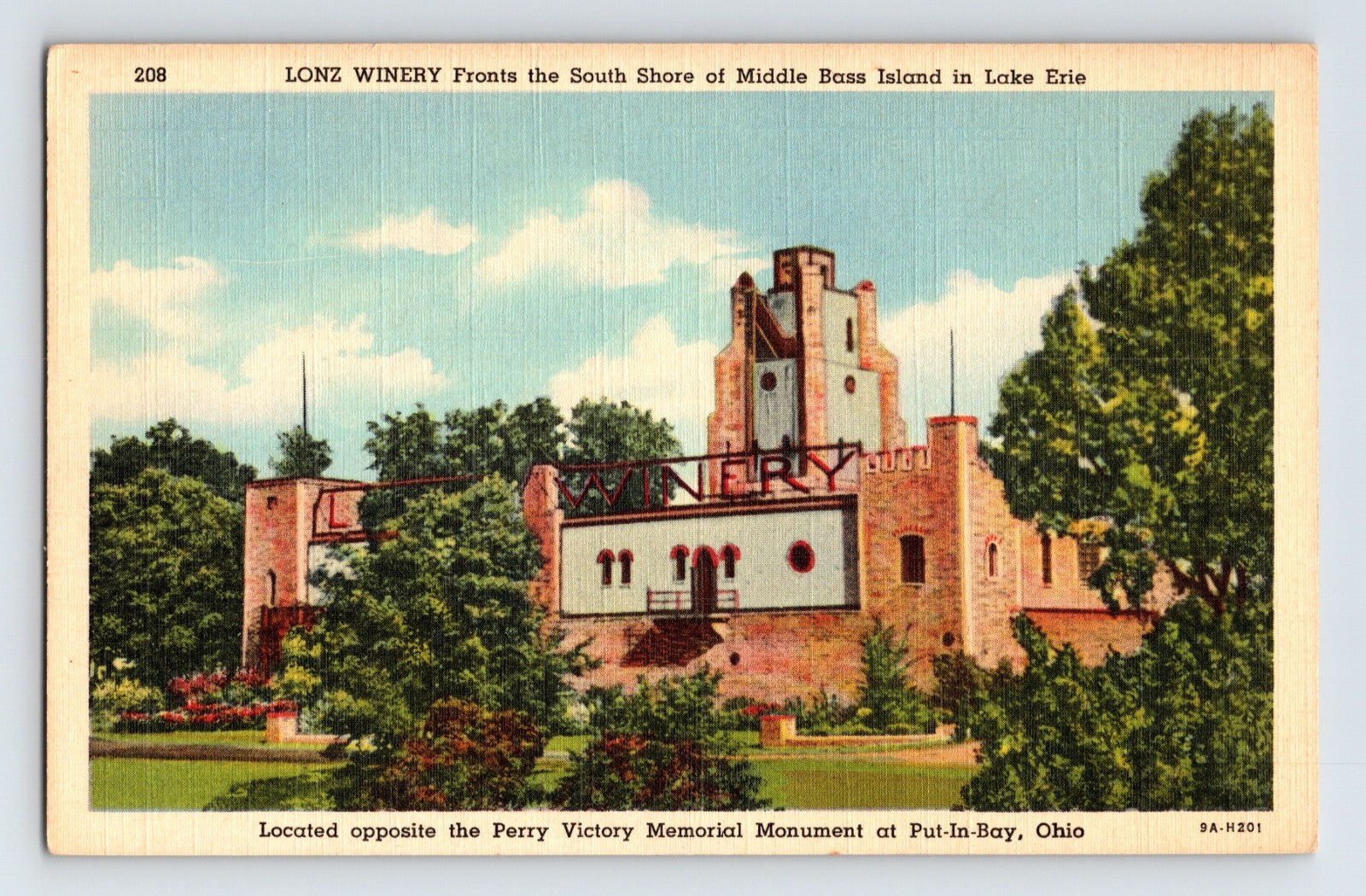 Put-In-Bay Ohio Lonz Winery 1940s Postcard Linen Unposted