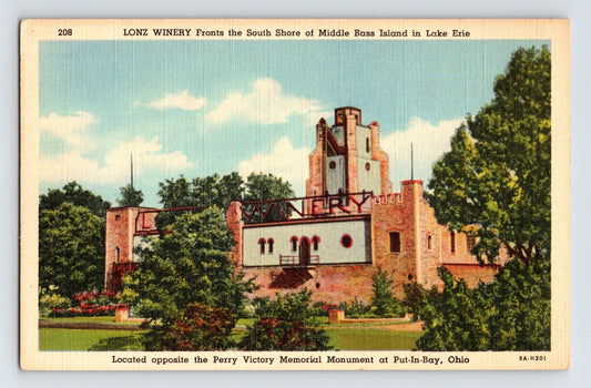 Put-In-Bay Ohio Lonz Winery 1940s Postcard Linen Unposted