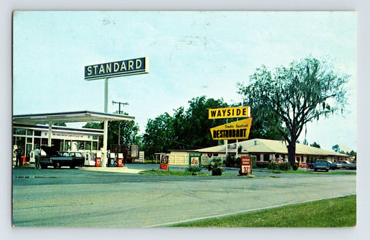 Lake City Florida Wayside Restaurant Standard Oil gas station roadside scene 1969 postcard