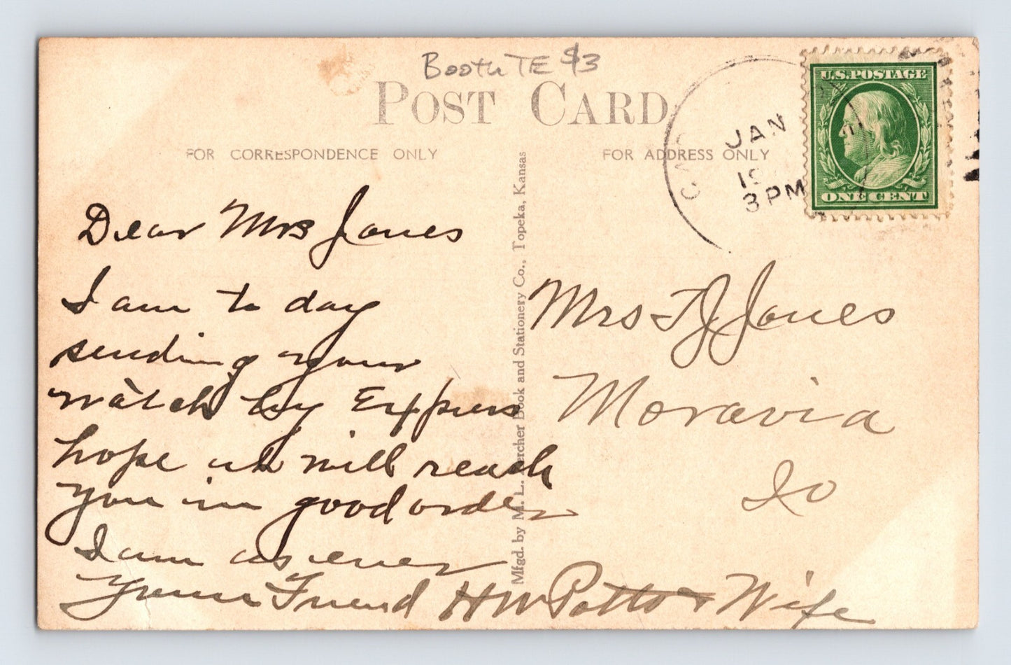 Garden Grove Iowa H W Potts Residence 1910s RPPC Postcard Owner Signed