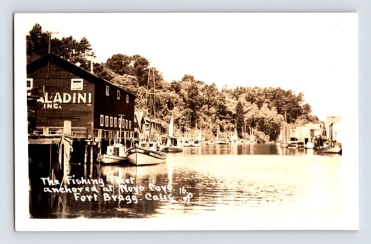 Fort Bragg California Noyo Harbor fishing boats Paladini building 1930s waterfront view