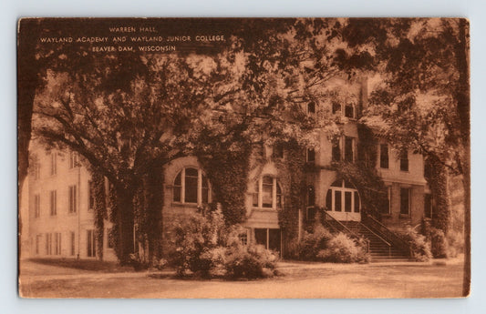 Beaver Dam Wisconsin Wayland College Warren Hall 1910s Postcard Unposted