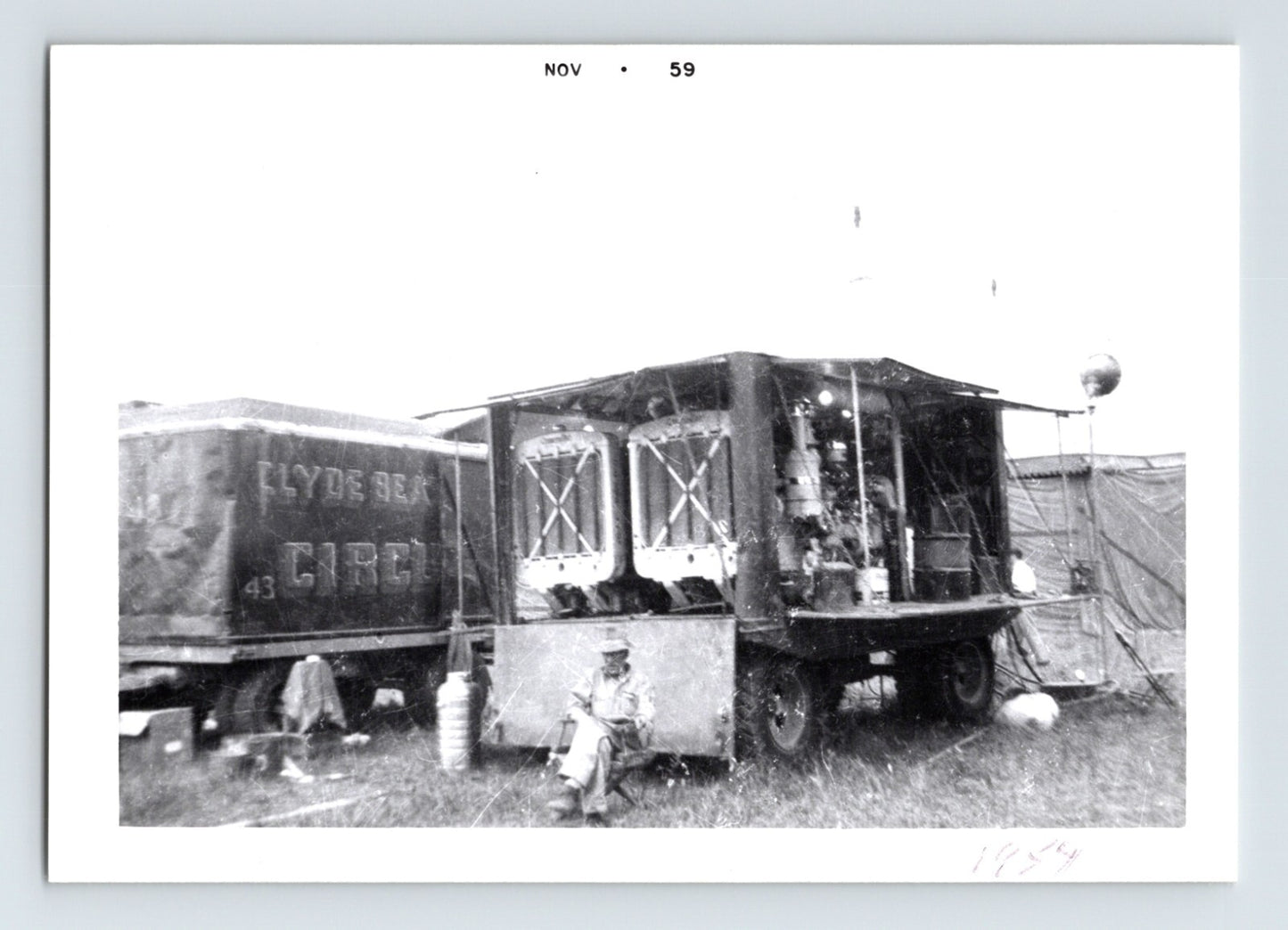 Clyde Beatty Circus 1959 photo trailer wagon light rig equipment setup field scene