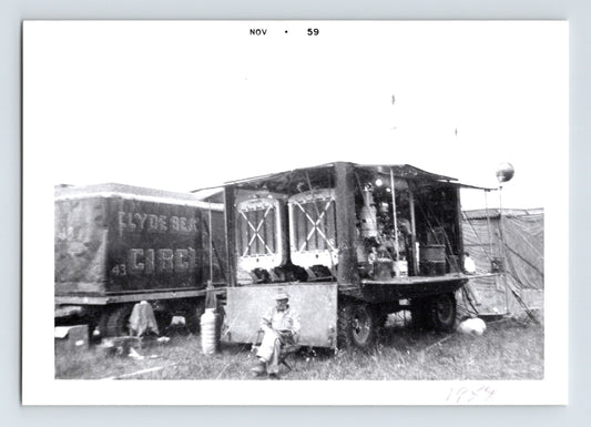 Clyde Beatty Circus 1959 photo trailer wagon light rig equipment setup field scene