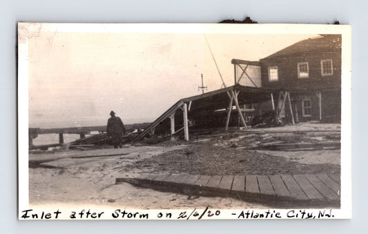 Atlantic City New Jersey Inlet Storm Damage Boardwalk Area 1920 Photo 2.5 x 4.5