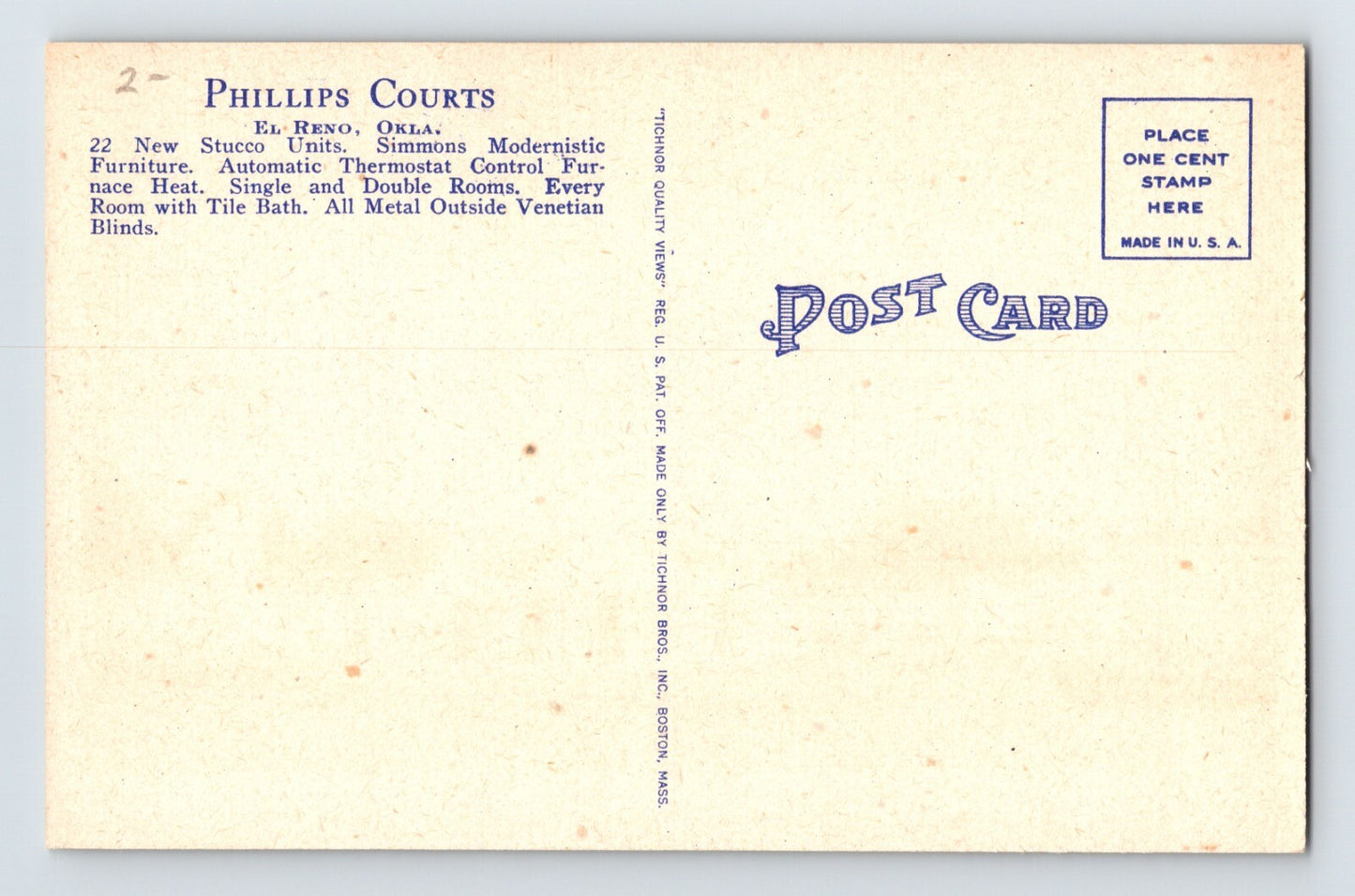El Reno Oklahoma Phillips Courts Motel Route 66 Postcard 1940s Unposted Linen