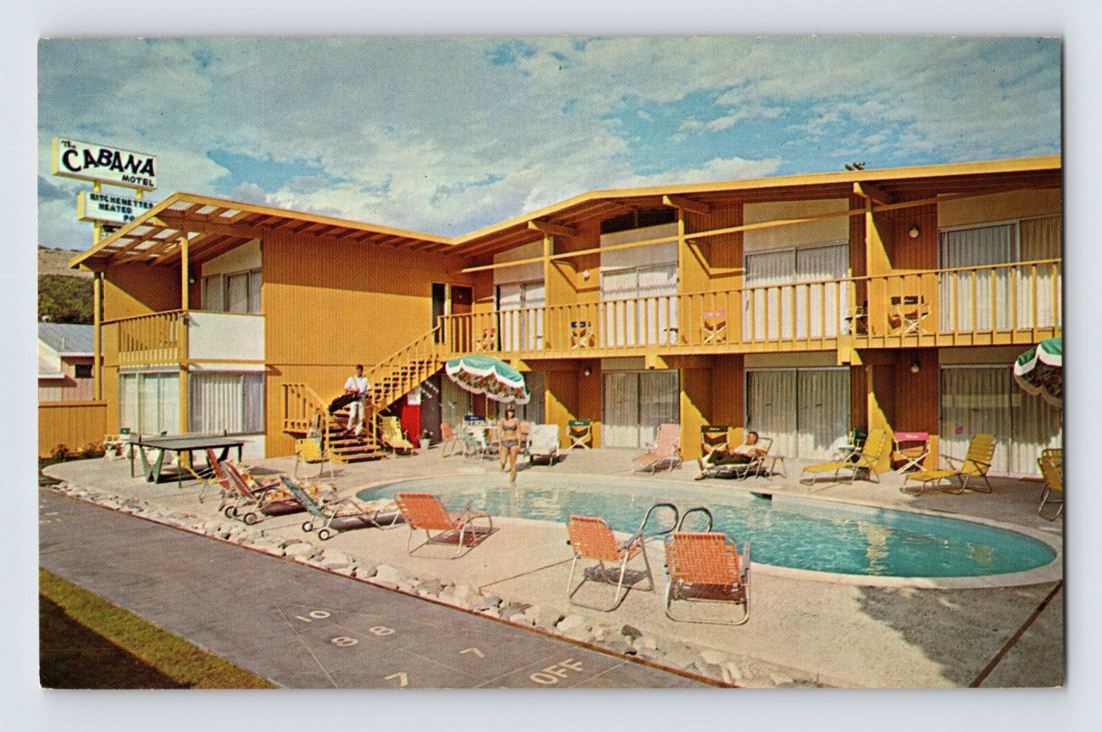Chelan Washington Cabana Motel pool courtyard mid century roadside motel 1960s postcard