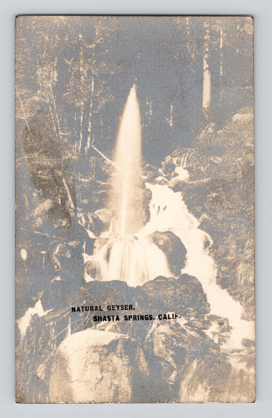 Shasta Springs California natural geyser waterfall forest RPPC private mailing card