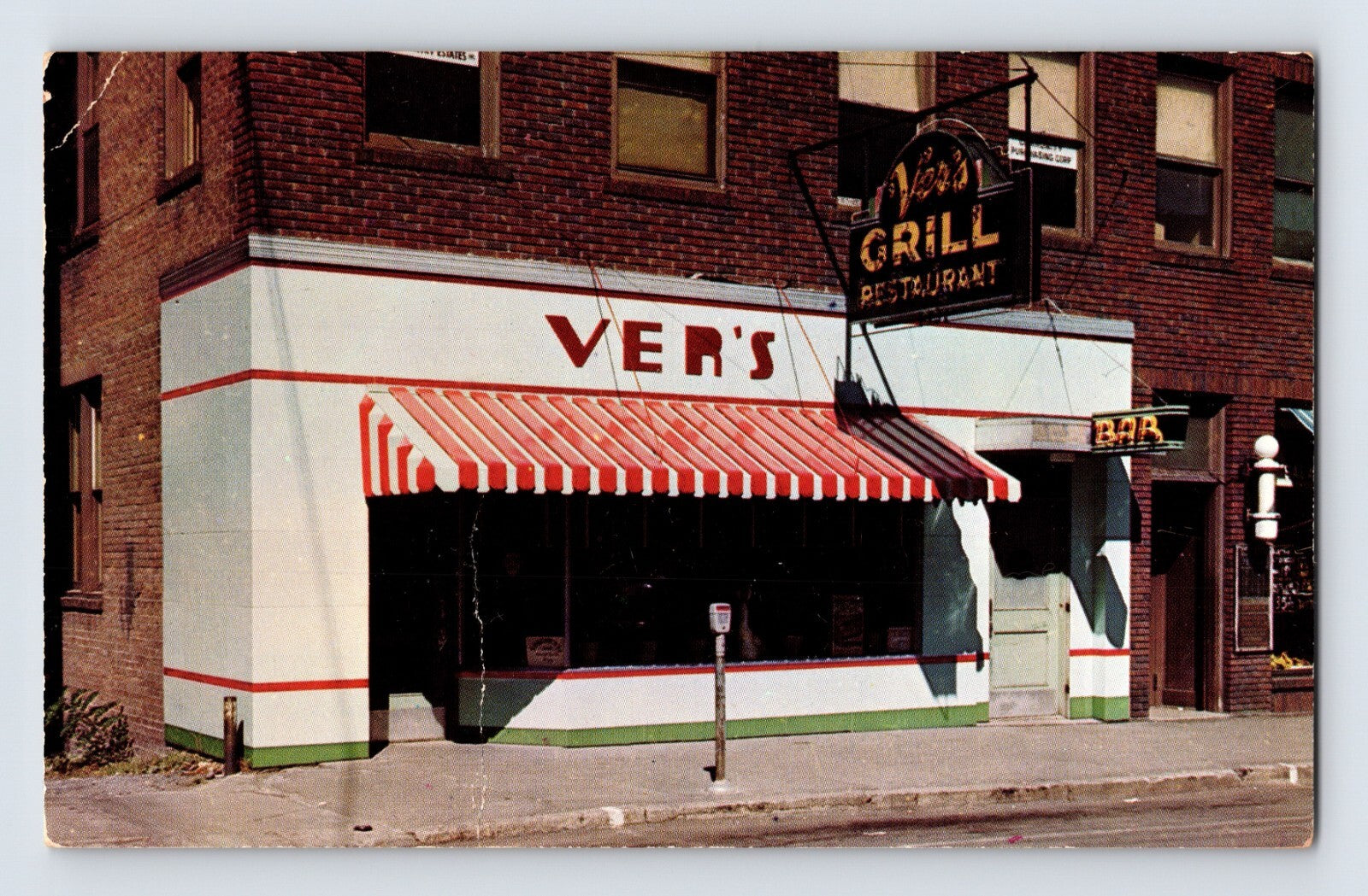 Lowville New York Vers Grill restaurant diner storefront awning 1964 postcard