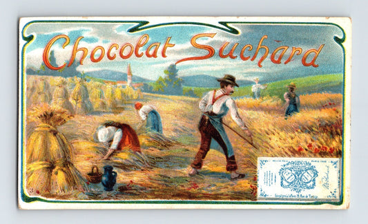 Chocolat Suchard Victorian trade card wheat harvest farming scene rural labor chromolithograph advertising