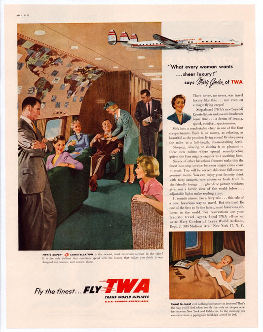 TWA Trans World Airlines 1955 Super Constellation Print Ad 13.5 x 10.5