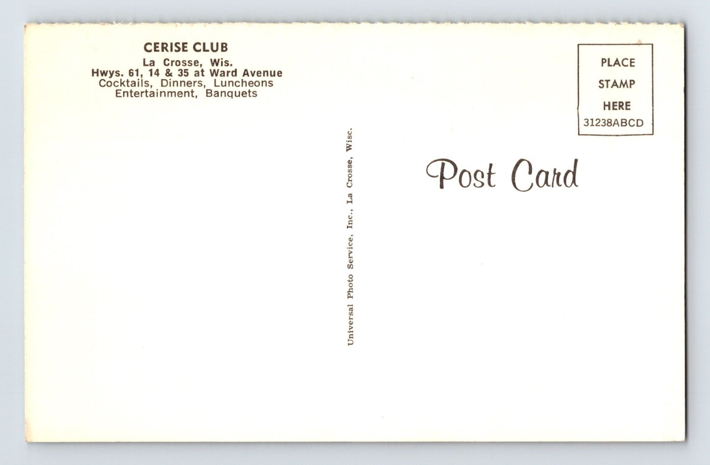 La Crosse Wisconsin Cerise Club Restaurant 1960s Postcard Unposted Chrome