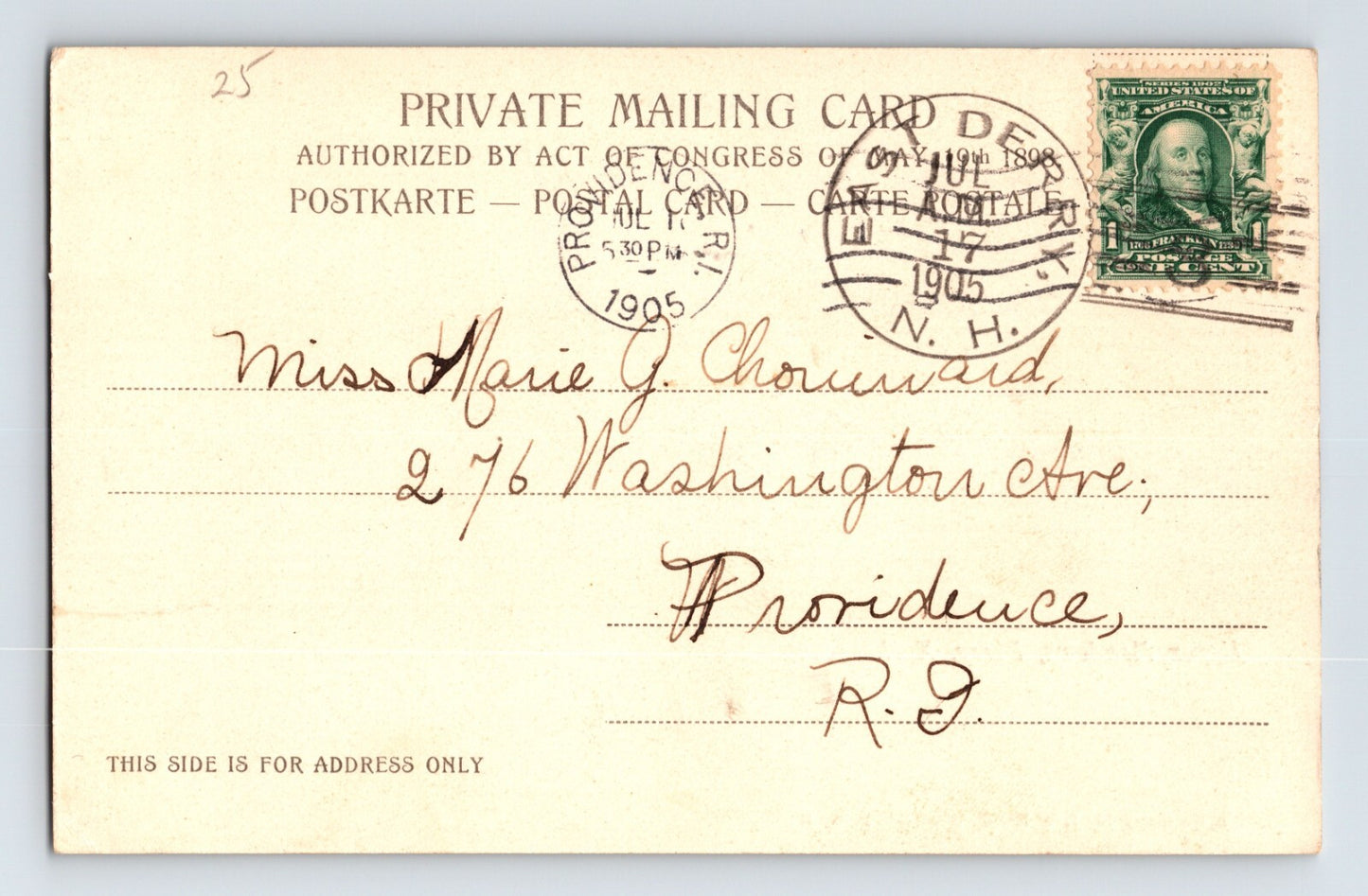 Derry New Hampshire Upper Meadows 1905 Postcard Posted Undivided Back