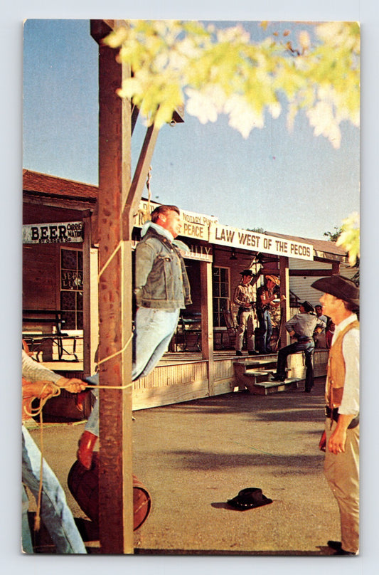 Dallas Fort Worth Texas Western street reenactment quick justice hanging scene 1960s postcard