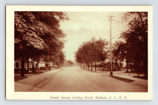 Baldwin New York Long Island Grand Avenue 1930s Postcard Unposted Divided Back