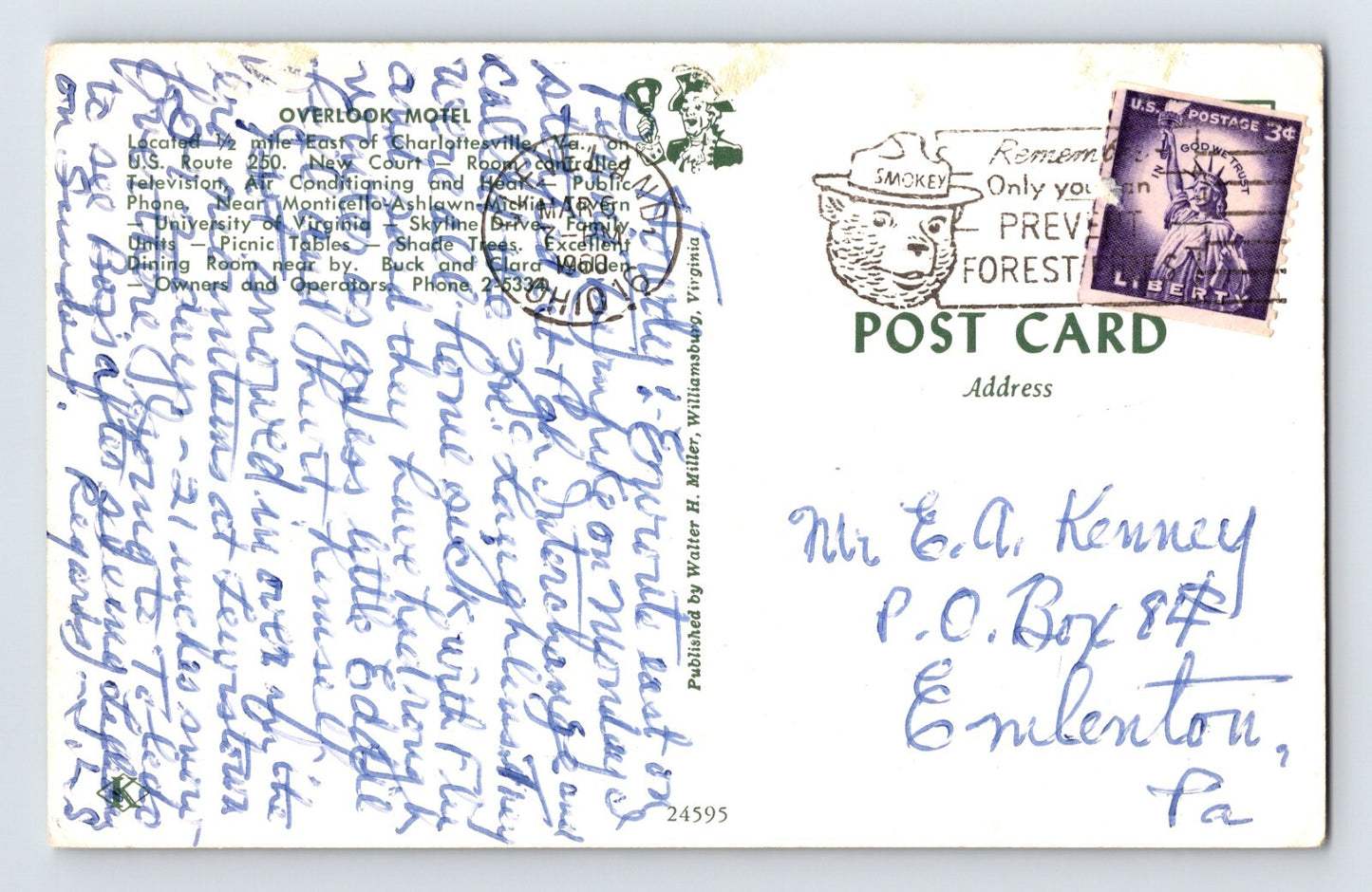 Charlottesville Virginia Overlook Motel 1960 Postcard Posted Chrome