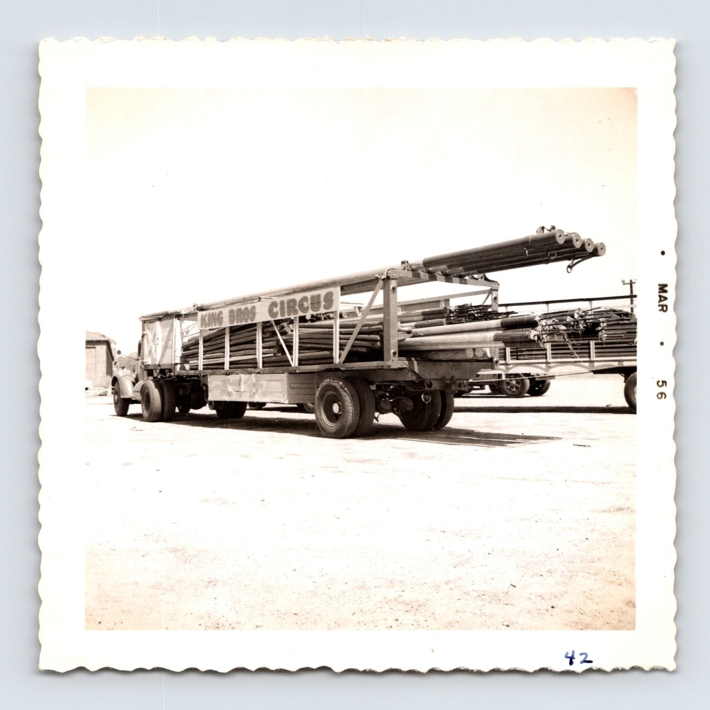 King Bros Circus 1956 pole trailer stacked rigging equipment transport photo
