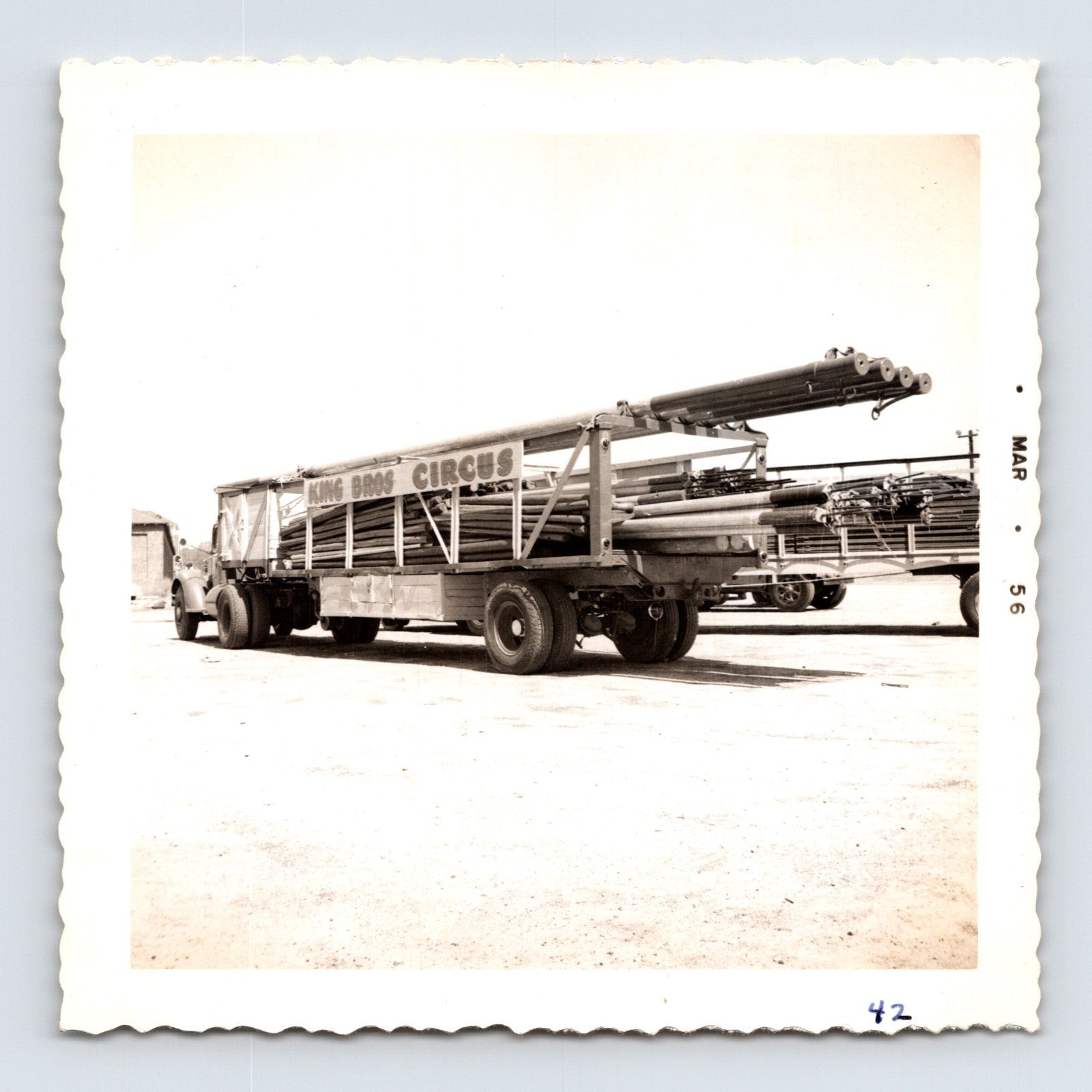 King Bros Circus 1956 pole trailer stacked rigging equipment transport photo
