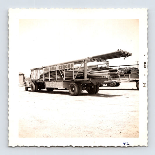 King Bros Circus 1956 pole trailer stacked rigging equipment transport photo