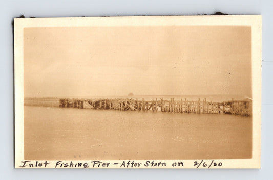 Atlantic City New Jersey Inlet Fishing Pier After Storm 1920 Photo 2.75 x 4.5
