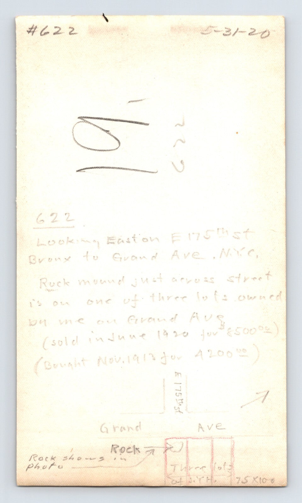 New York City 175th Street Bronx Grand Avenue 1920 Photo Map On Reverse 3.5 x 6
