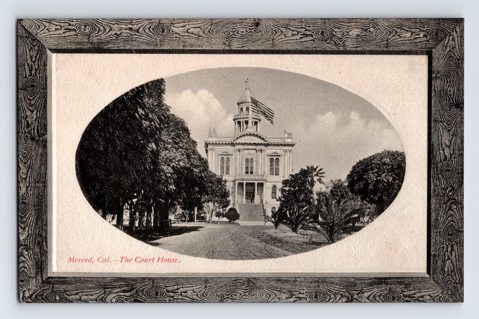 Merced California Court House framed oval view courthouse building 1910s postcard divided back