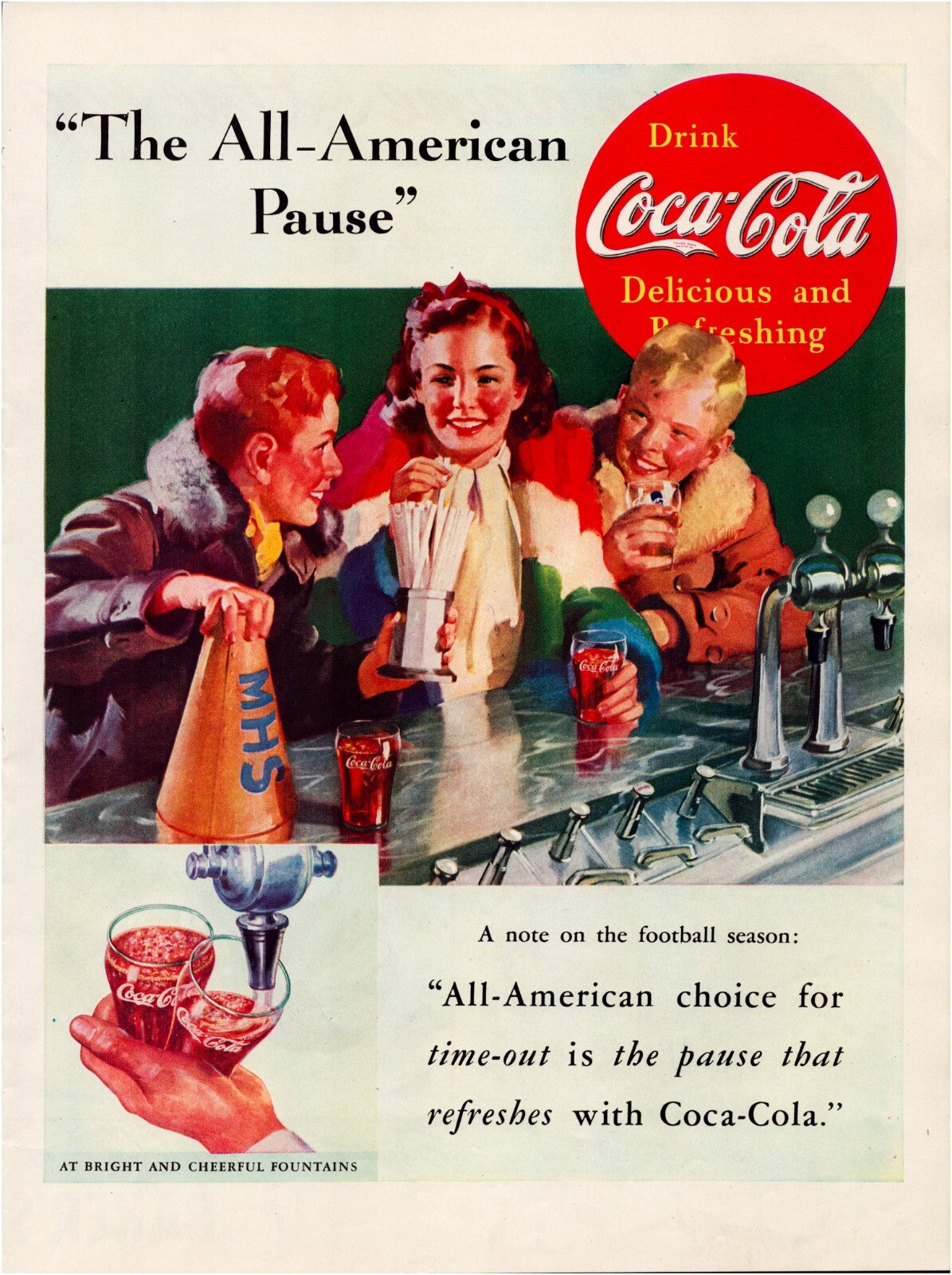 Coca-Cola 1937 Print Ad All-American Pause Full Page 10.5 x 13.5