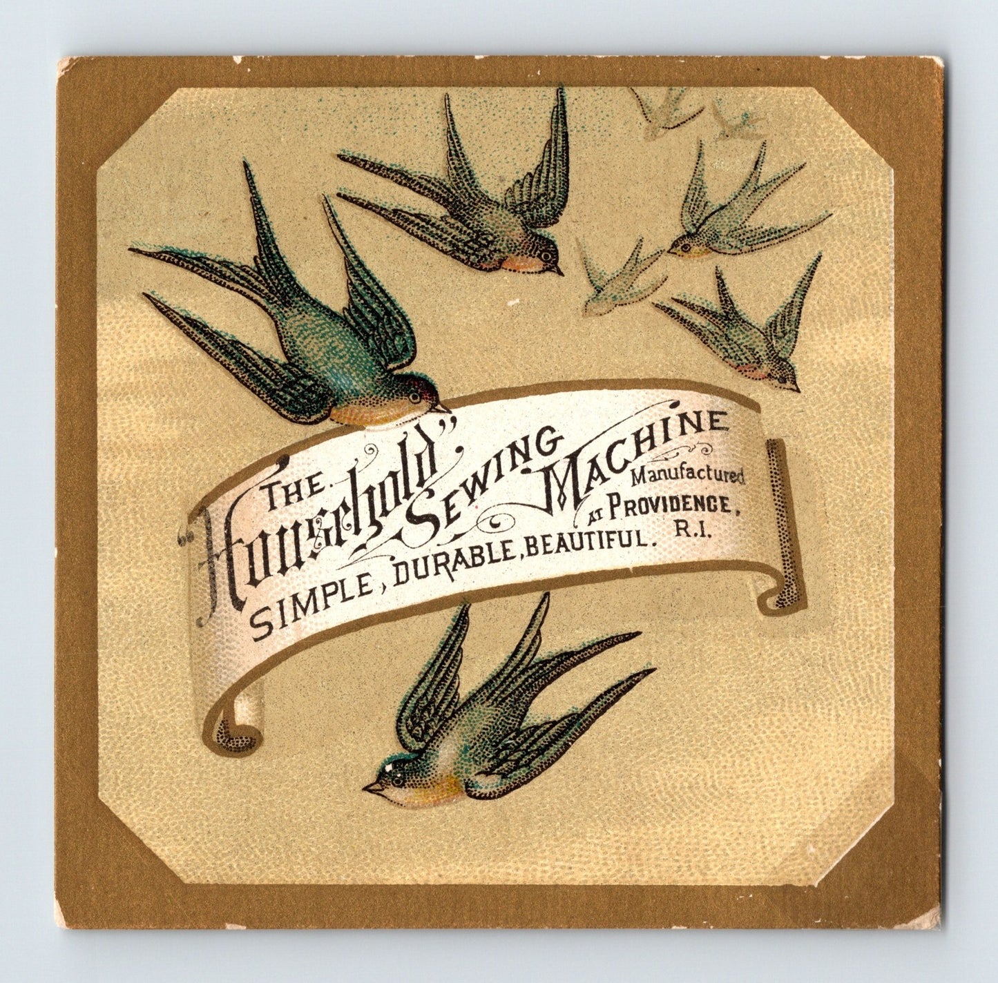 Household Sewing Machine swallow birds Victorian trade card Providence Rhode Island 1890s