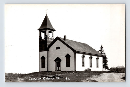 Pemaquid Maine Methodist Church white clapboard steeple rural 1950s RPPC postcard