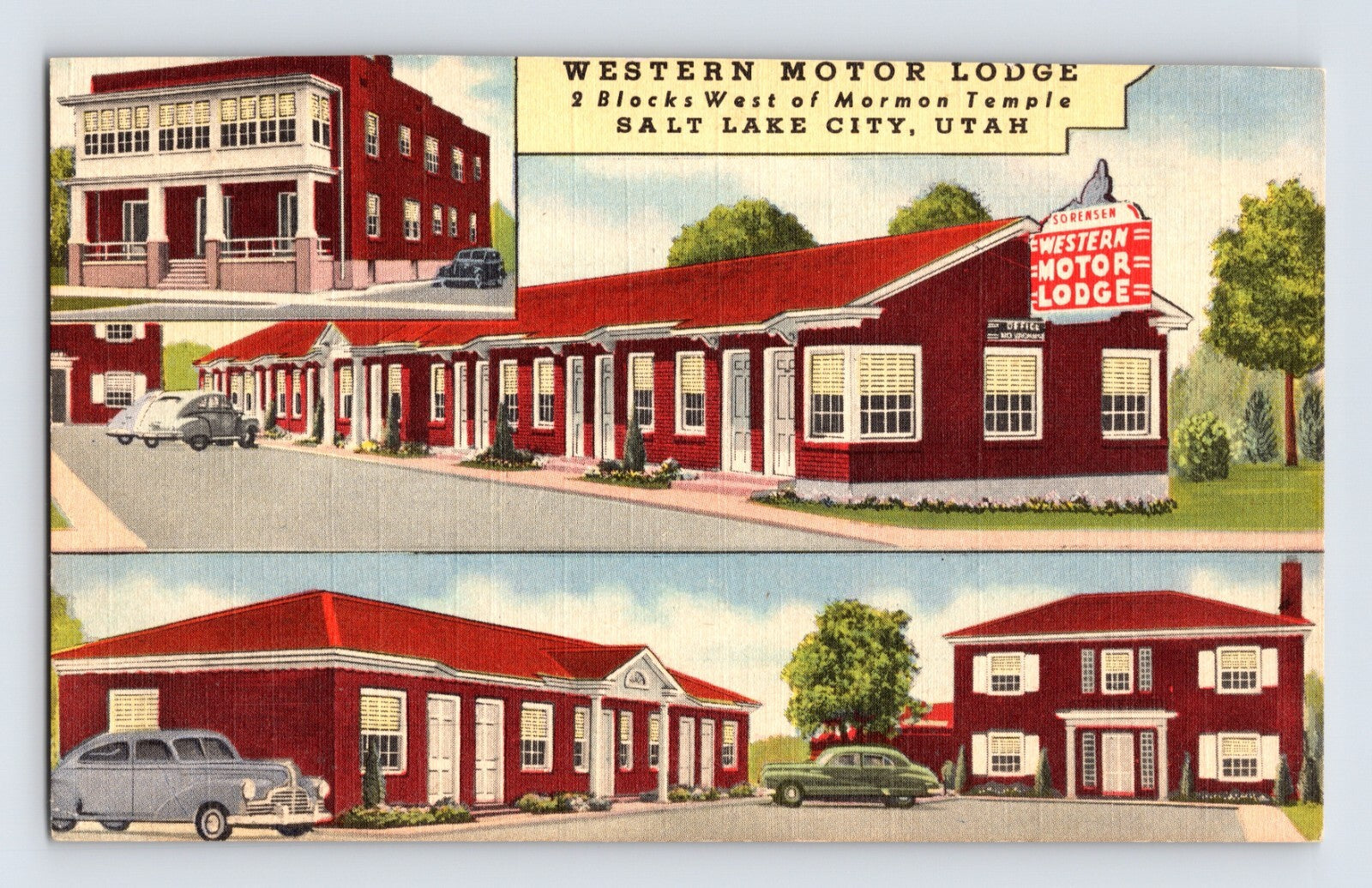 Salt Lake City Utah Western Motor Lodge motel linen postcard multi view exterior