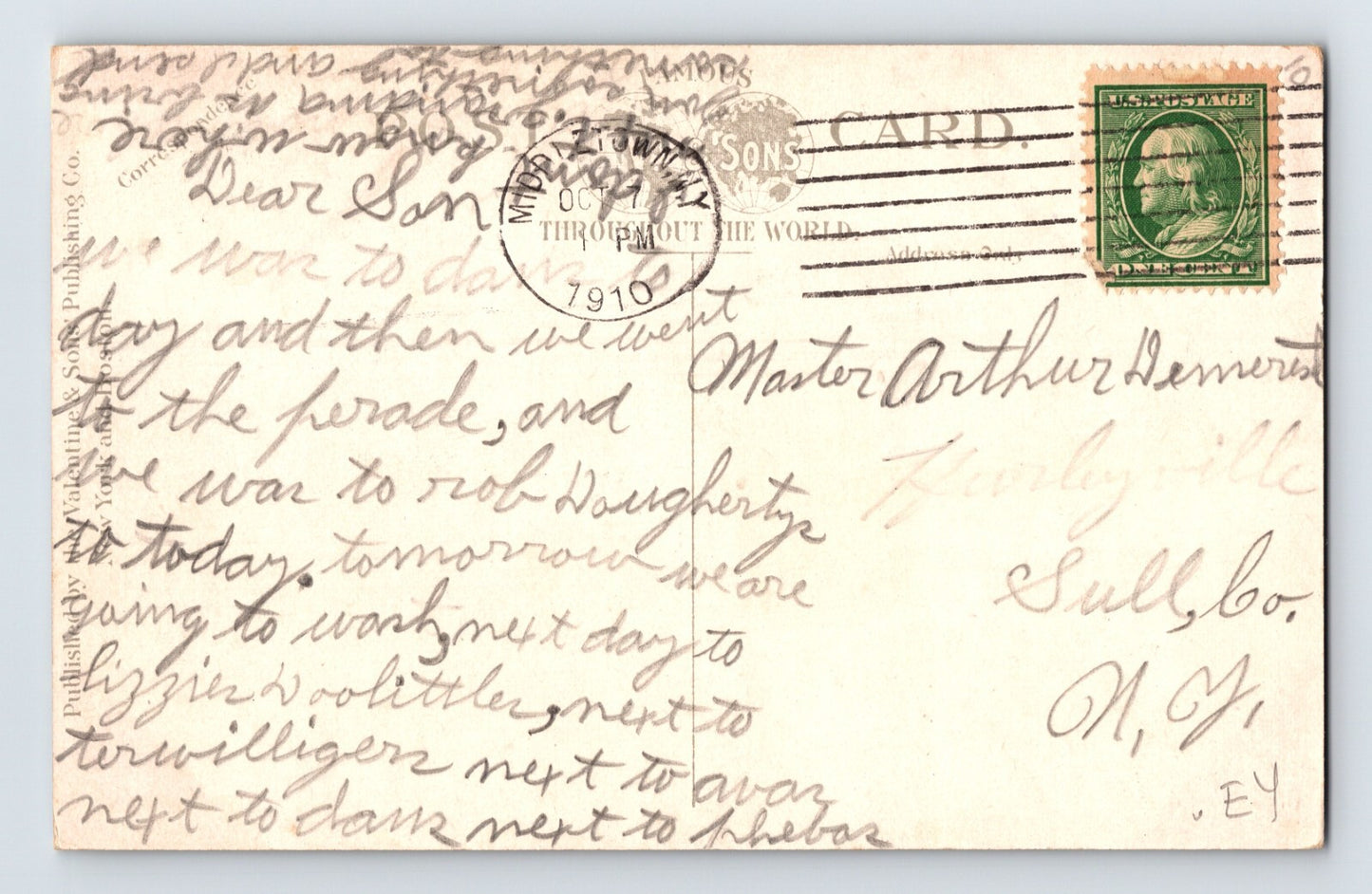 Middletown New York Street Car Trolley Midway Park 1910 Postcard Posted