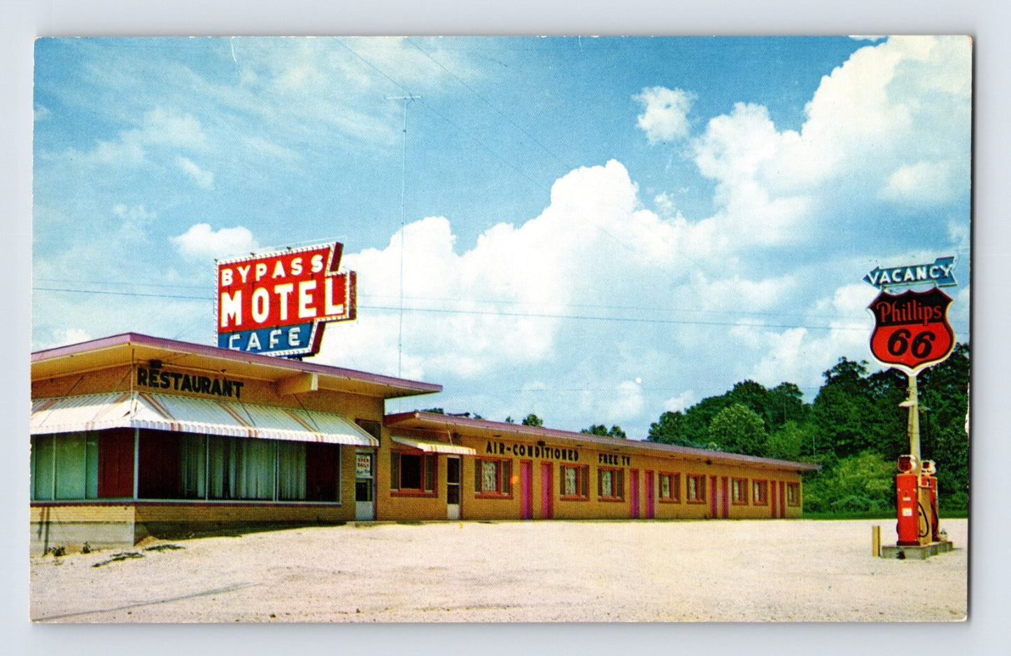 Rolla Missouri Bypass Motel Phillips 66 Route 66 roadside scene 1960s postcard
