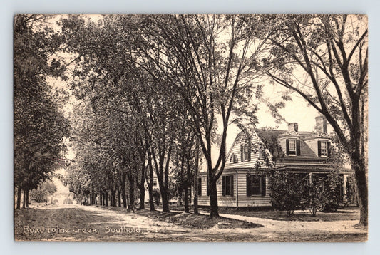 Southold Long Island New York Creek Road tree lined lane house 1915 posted divided back postcard