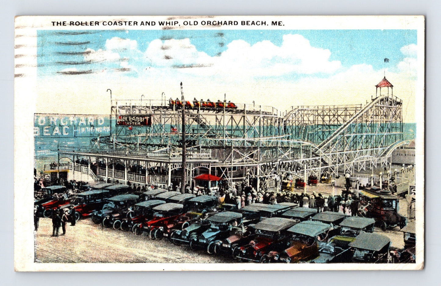 Old Orchard Beach Maine Jack Rabbit roller coaster amusement park postcard 1920s