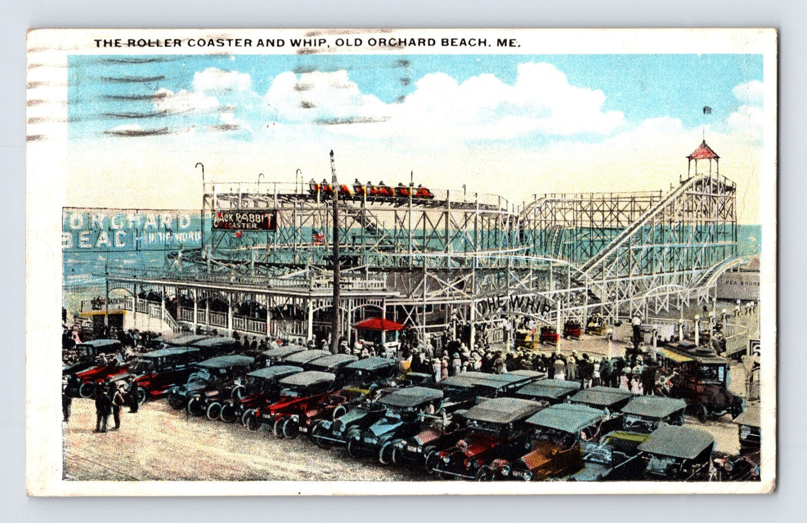Old Orchard Beach Maine Jack Rabbit roller coaster amusement park postcard 1920s