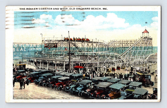 Old Orchard Beach Maine Jack Rabbit roller coaster amusement park postcard 1920s