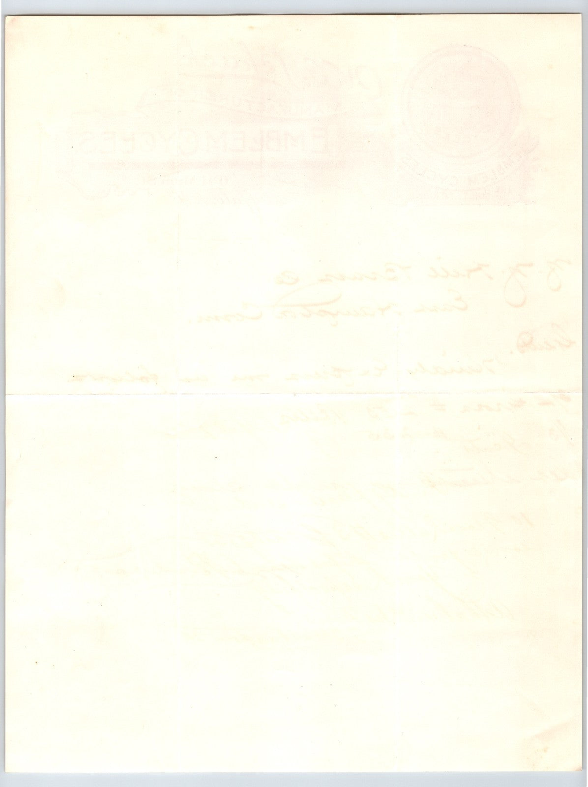 W G Schack Emblem Cycles Buffalo New York 1896 Bicycle Letterhead 8.5 x 11