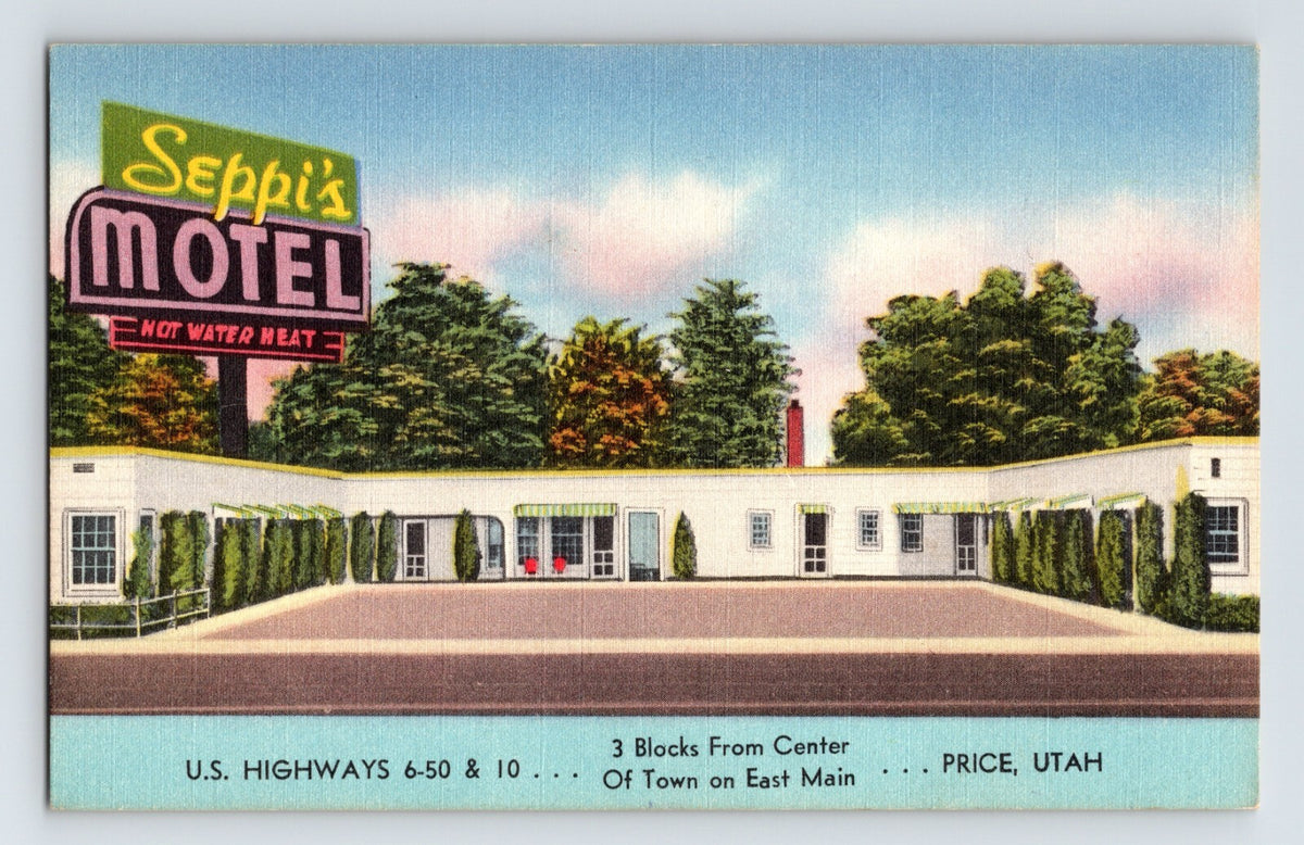 Price Utah Seppi’s Motel Highway Travel Linen Postcard 1940s