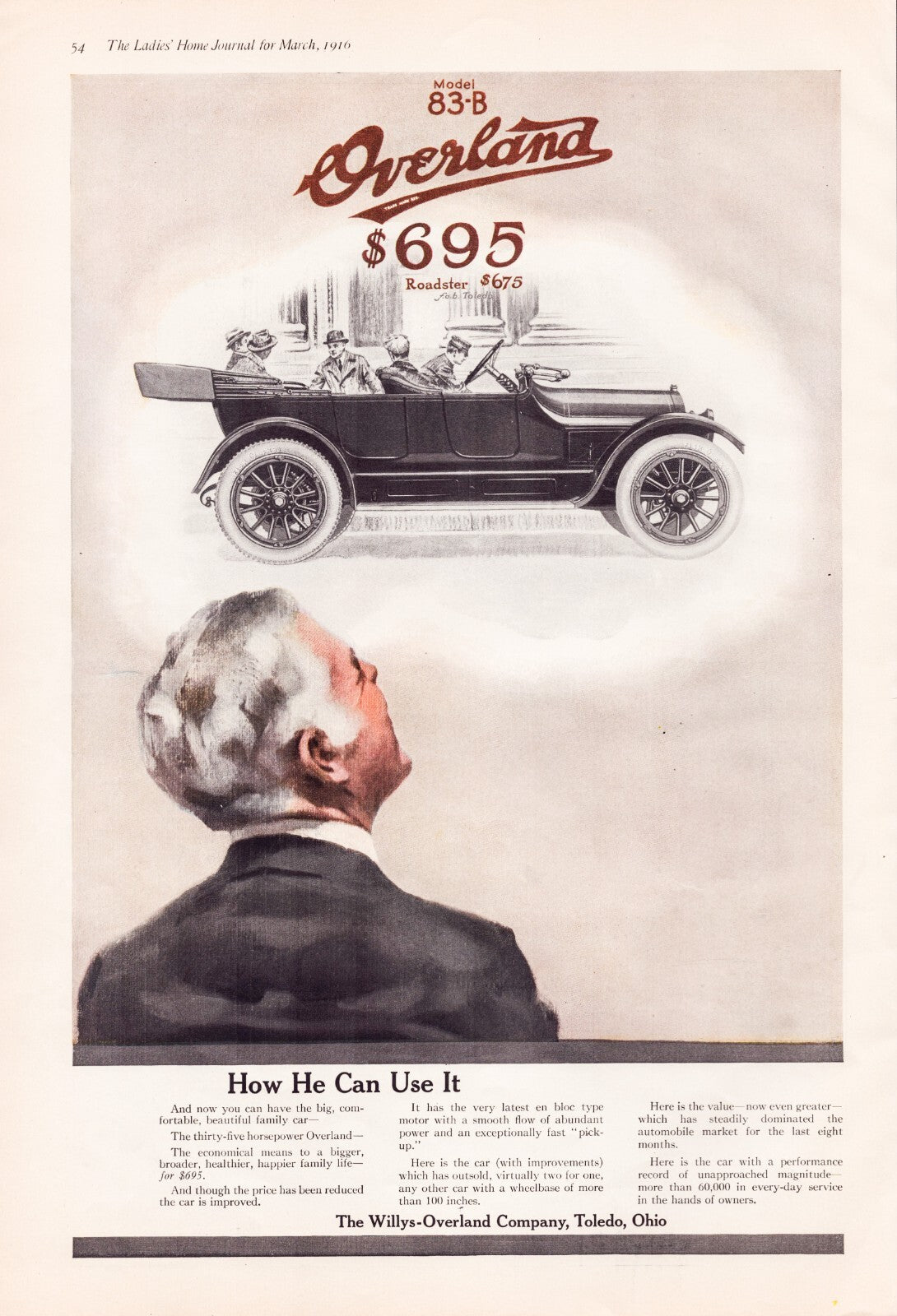 Overland Willys 1916 Model 83-B automobile print advertisement