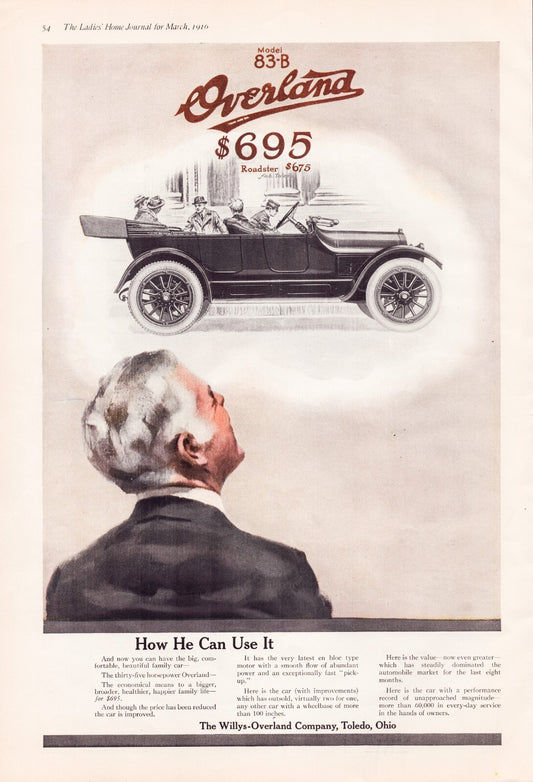 Overland Willys 1916 Model 83-B automobile print advertisement