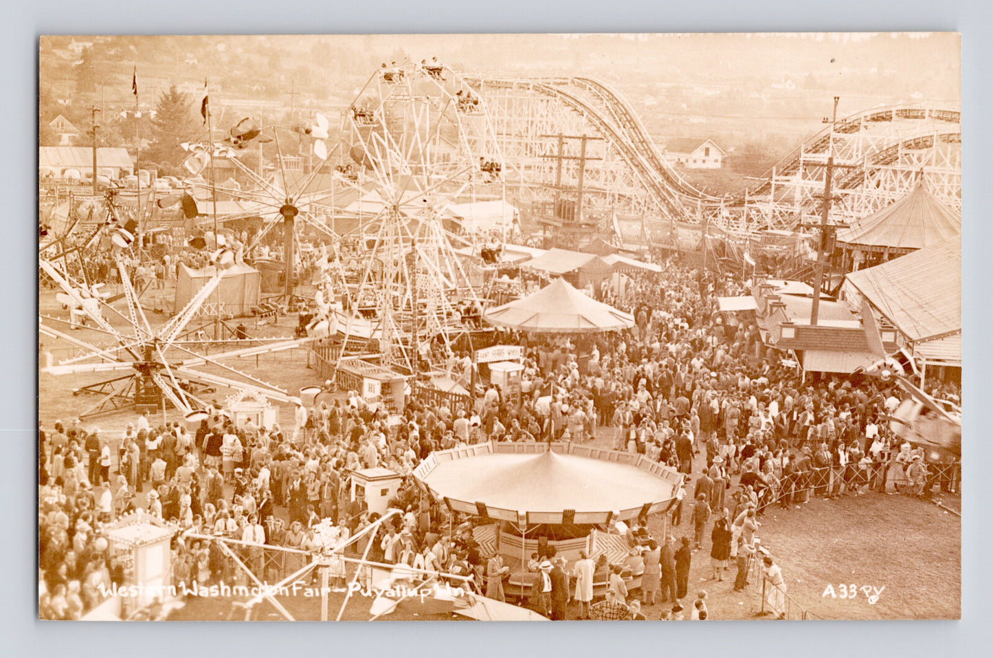 Puyallup Washington Western State Fair midway rides 1930s photo